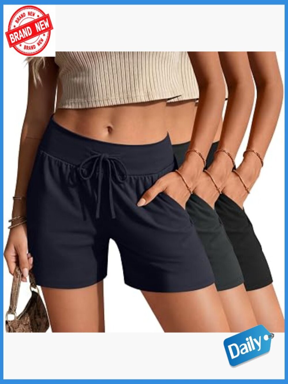 3 Pack Women's Lounge Shorts Cotton Drawstring High Waisted Lightweight Summer